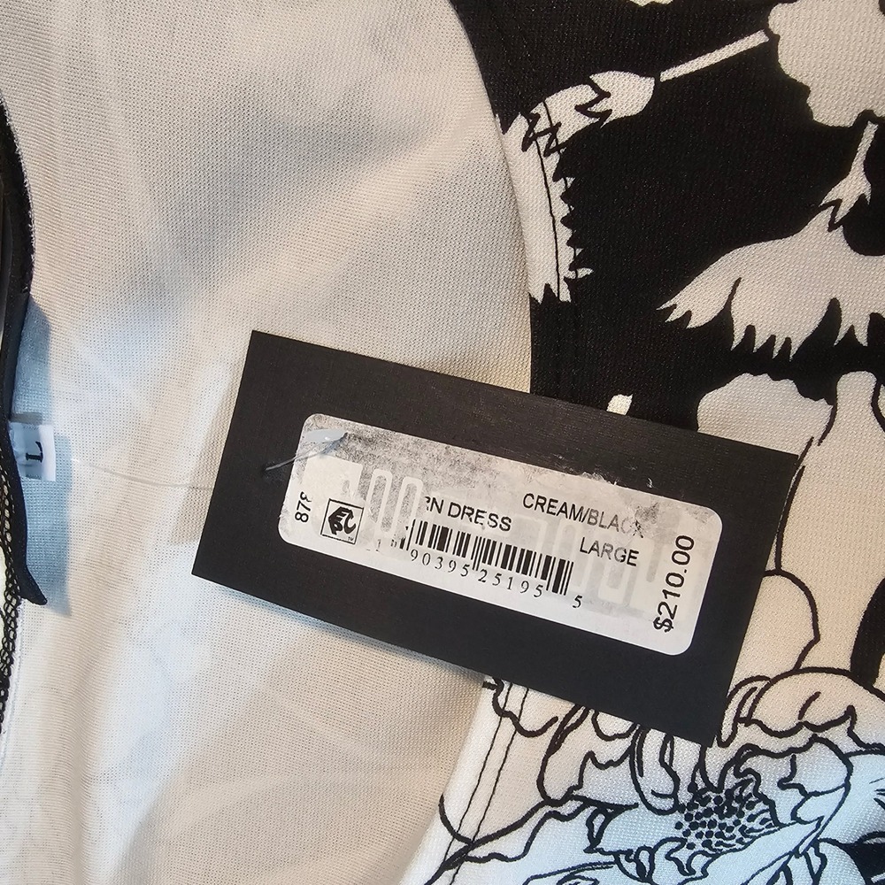 bryn WALKER L Large Lantern Long Sleeve Dress Black & White Floral NWT $210 L803 - Picture 8 of 8